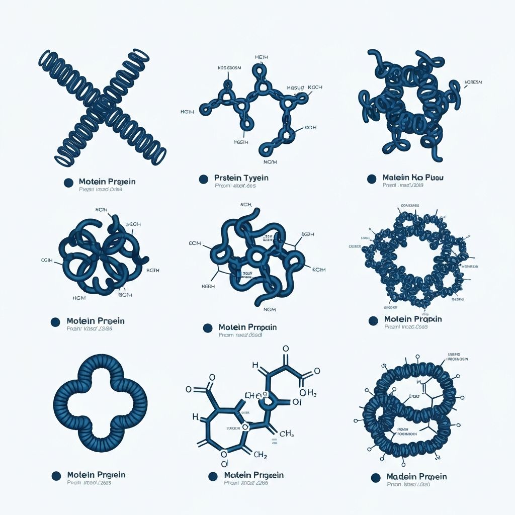 Scientific diagram illustrating different types of proteins and amino acid structures in geometric representation